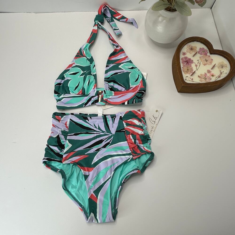 Anne Cole Two Piece Triangle Bikini Top/High Rise Bottoms Women's XS NWT
